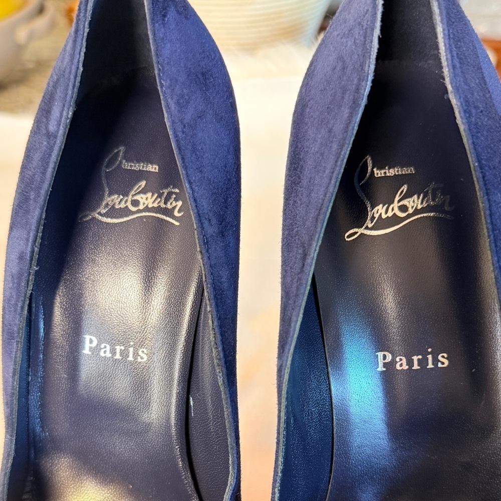 Christian Louboutin Lady 160 mm Pumps Navy Blue Suede Platform Heels Size EU 40 - Picture 14 of 15